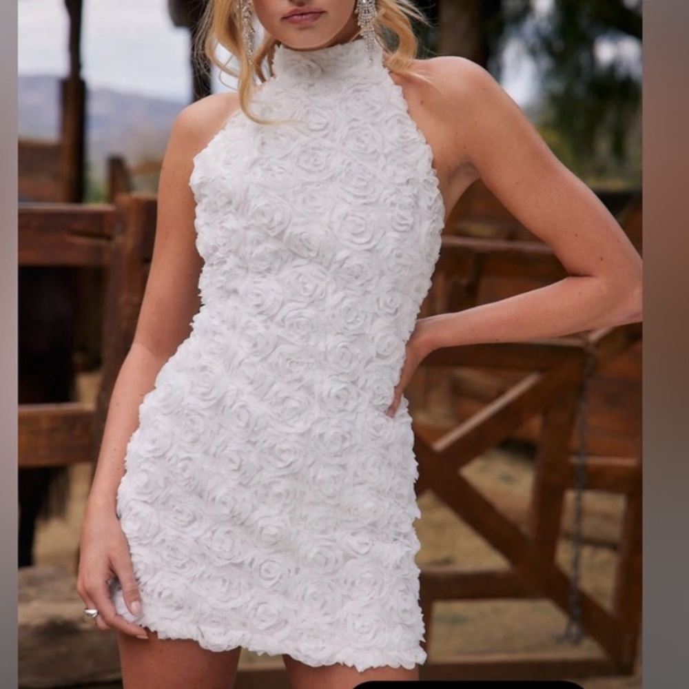 White Rose Mini Halter Dress